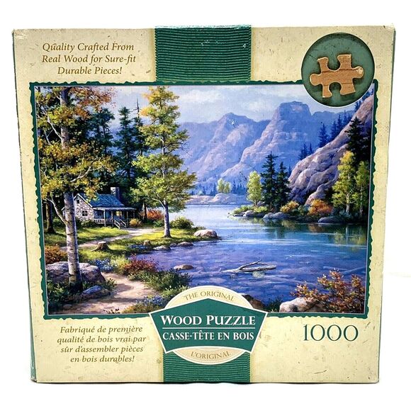 The Original Wood Puzzle 1000 Piece Jigsaw Lakeside Lodge Interlocking - Picture 1 of 2